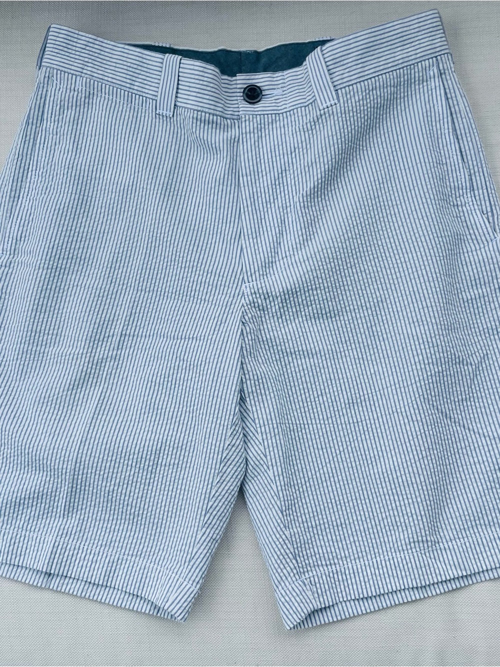 J. Crew Men's Light Blue and White Seersucker Flat Front Shorts
